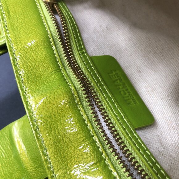 Michael Kors Straw and Green Leather Tote Bag w/Gold Color Hardware Excellent - Picture 11 of 15
